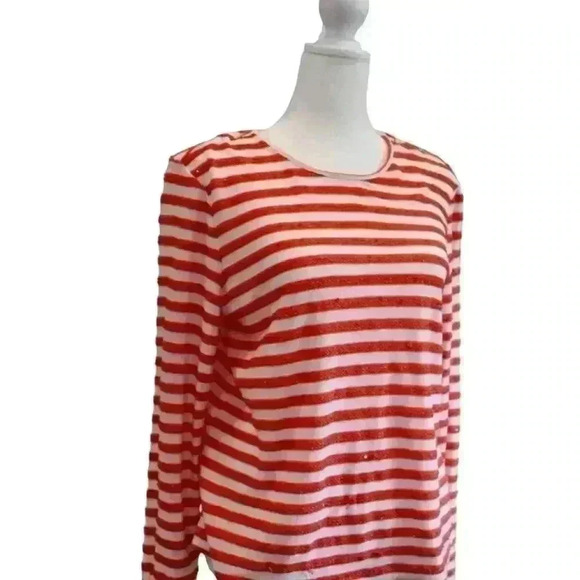 CHICO’S STRIPED ORANGE AND WHITE WOMENS TOP SIZE Medium - Picture 2 of 15